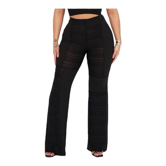 Fashion Nova Let's Wait Textured Flare Pant | Black | NWT - Picture 1 of 6